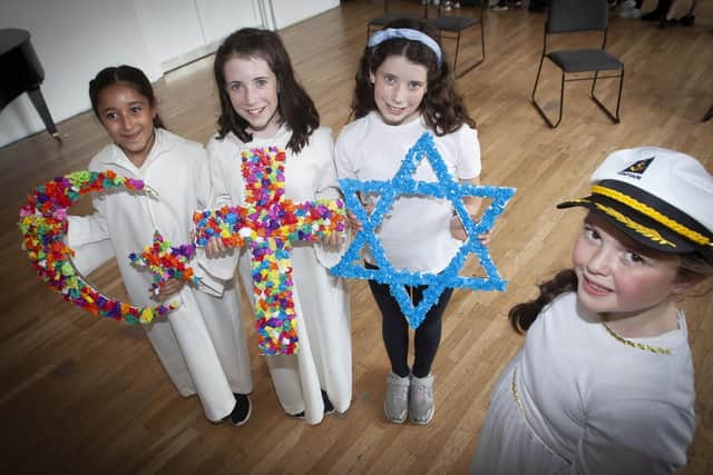 Ghada Ataoui, Aldara and Anais McDonald-Infante and Katie McBride as Captain Abraham, pictured after last week’s performance at the Playhouse. (Photos: Jim McCafferty Photography)