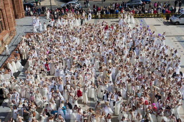 The sight at the Guildhall Square, during the Brides Across The Bridge World Record.
(2804-GMI-01)