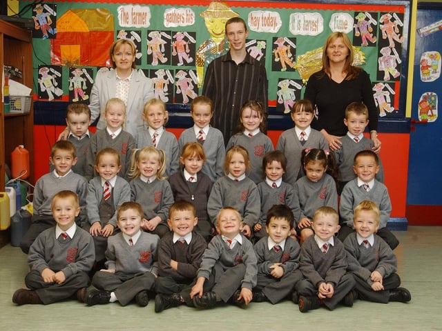 Holy Family Primary School, Ballymagroarty. Included are Mrs. Siobhan McSwiggan, Mr. Ryan Jackson, and Mrs. Deirdre O'Hagan. (2309C21):20 years on: Young people across Derry and Donegal starting school in September 2003