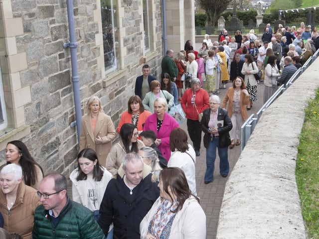 Some of the Mass-goers pictured at the final day of the Sister Clare Crockett Retreat at the Long Tower Church on Sunday.