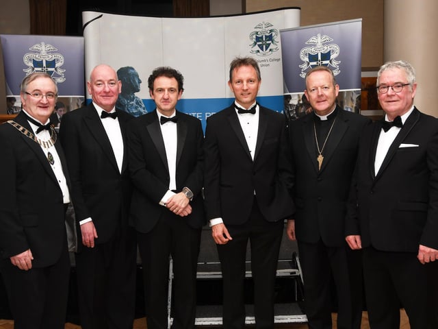 Pictured previously were Dermot Carlin, left, then President of the St. Columb's College Union, pictured with Alumni Illustrissimi, from left, Mark Durkan, Professor Colin Harvey, Tony Connelly, Dr Eamon Martin, Primate of All-Ireland, and Maurice Harron, during the annual dinner held by the Union in the City Hotel. DER4419-112KM