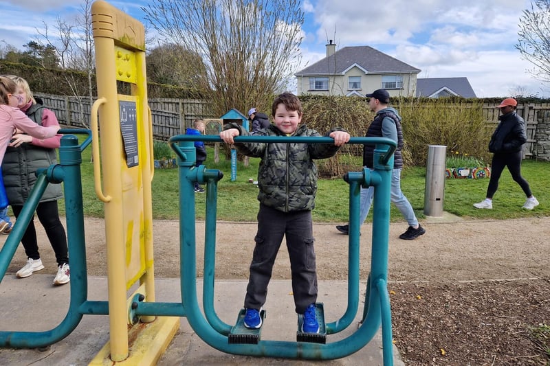 Having a go on the outdoor gym was Reaghan McLaughlin from Carndonagh.