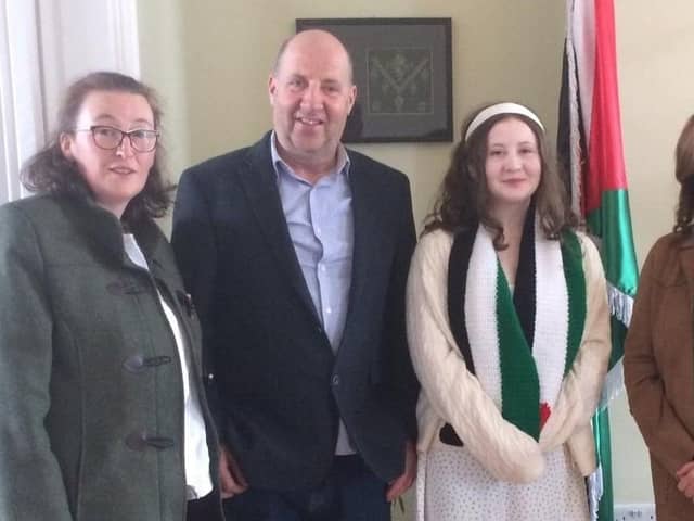 Rachael McGee and her parents Josephine Kelly and Sean McGee with the Palestinian Ambassador in Dublin this week.