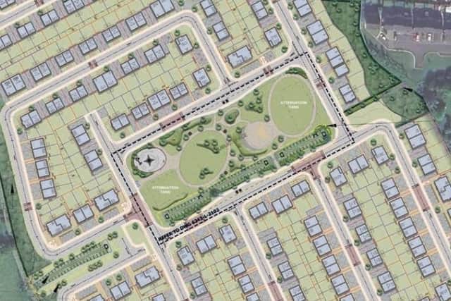 An illustration of the proposed site layout submitted by Park Hood Chartered Landscape Architects in support of the application.