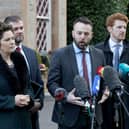 SDLP leader Colum Eastwood speaks to members of the media outside the Culloden Hotel near Belfast, earlier this month after holding talks with the UK's Prime Minister Rishi Sunak. (Photo by Paul Faith / AFP) (Photo by PAUL FAITH/AFP via Getty Images)