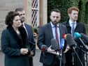 SDLP leader Colum Eastwood speaks to members of the media outside the Culloden Hotel near Belfast, earlier this month after holding talks with the UK's Prime Minister Rishi Sunak. (Photo by Paul Faith / AFP) (Photo by PAUL FAITH/AFP via Getty Images)