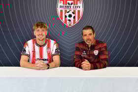 Derry City new signing Alex Bannon with Tiernan Lynch.