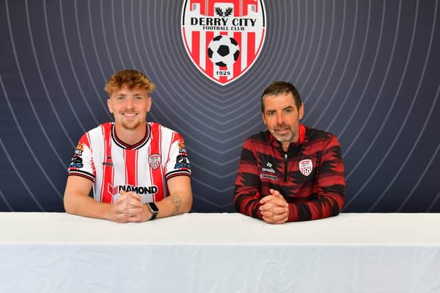 Derry City new signing Alex Bannon with Tiernan Lynch.
