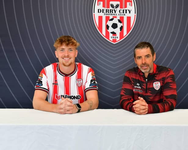 Derry City new signing Alex Bannon with Tiernan Lynch.