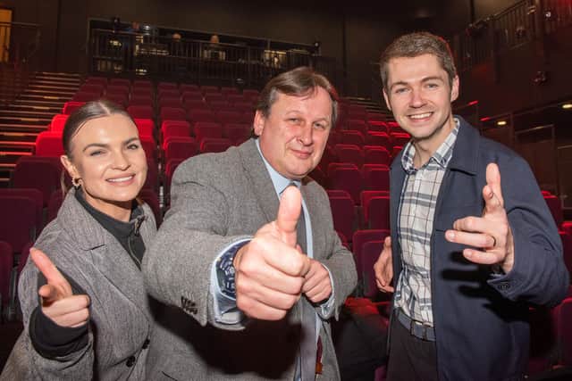 Damian McGinty and his dance partner Kylee Vincent, get the thumbs up from NWRC's principal and chief executive Leo Murphy. 