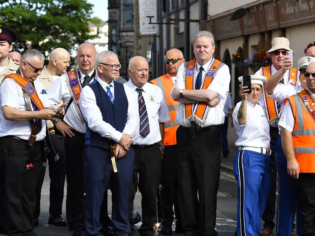 Enjoying the July 12 celebrations and sunshine in Derry’s city centre on Saturday morning. Photo: George Sweeney