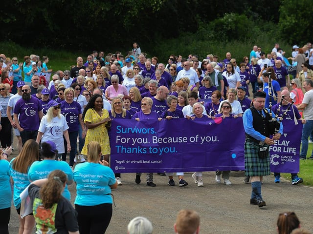 Mayor Lilian Seenoi Barr took part in an inspiring Lap of Honour, with almost one hundred cancer survivors, around St Columb’s running track, prior to the Legenderry Relay for Life event on Saturday Photo: George Sweeney.