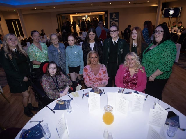 Representatives from St. Cecilia's College pictured at Monday's Derry Credit Union Young People's Awards 2025 at the Waterfoot Hotel.