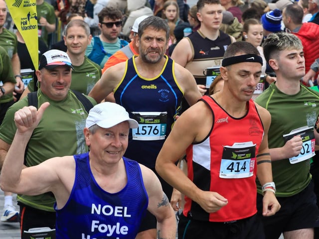 Noel McMonagle taking part in the Waterside Half Marathon in Ebrington Square, on Sunday morning. (Photo - Tom Heaney, nwpresspics)