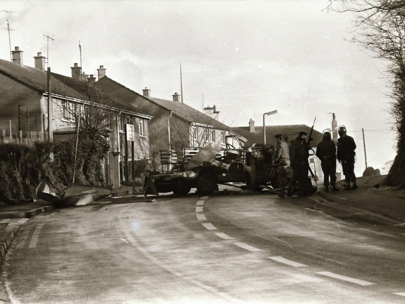 British army at a security alert in Derry.