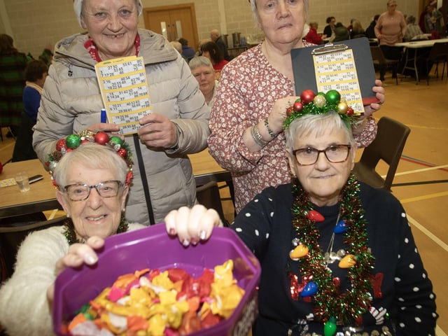 SWEET PHOTOGRAPHER!. . . .Moya Colhoun, Liz McGilloway, Katrina Grieve and Marian Strunks at Wednesday's OLT Christmas Bingo. : .