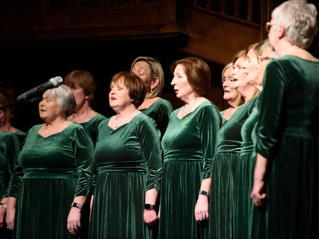 The Mayor Councillor Sandra Duffy hosted an evening to mark International Womens Day in the Guildhall which included a performance by Colmcille Ladies Choir, an address by Mary Keogh and a comical speech by Charmaine O’Donnell compered by Jeananne Craig. Picture Martin McKeown. 08.03.2