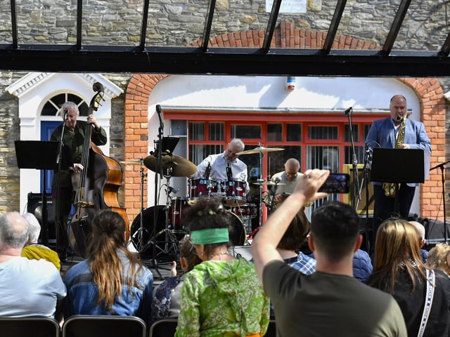 The Dougie Breslin Band performs in the Craft Village on Saturday afternoon. Photo: George Sweeney