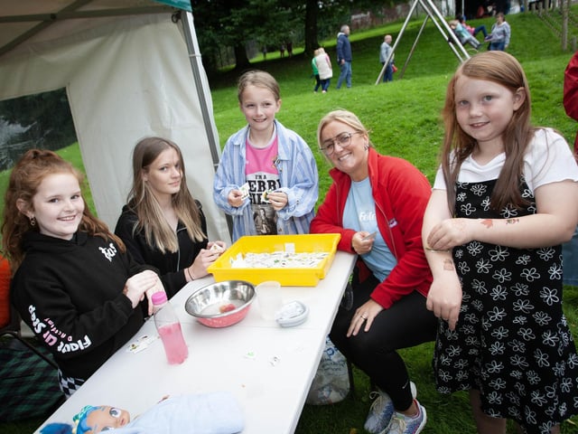 The sticker transfers stall at Abercorn Park on Wednesday evening.:.
