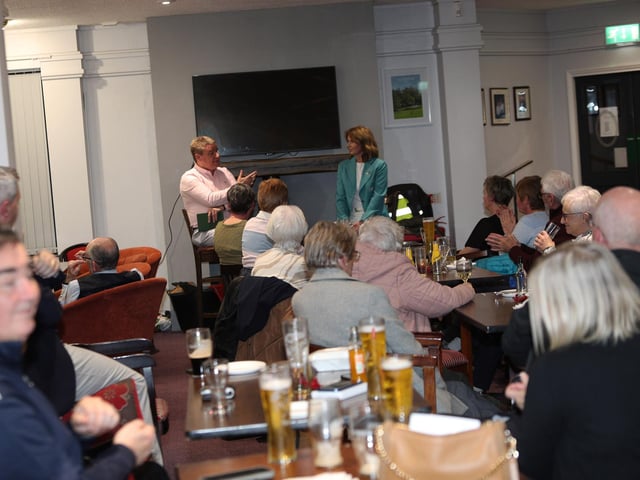 Host Kevin Doherty in conversation with City of Derry's Naoimh Quigg at Friday night's event in the City of Derry Golf Club.