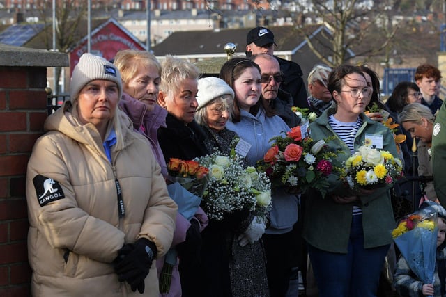 Relatives carry wreaths at the Annual Bloody Sunday Remembrance Service held at the monument in Rossville Street on Sunday morning.  Photo: George Sweeney.