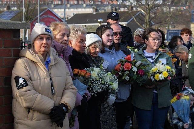 Relatives carry wreaths at the Annual Bloody Sunday Remembrance Service held at the monument in Rossville Street on Sunday morning. Photo: George Sweeney.