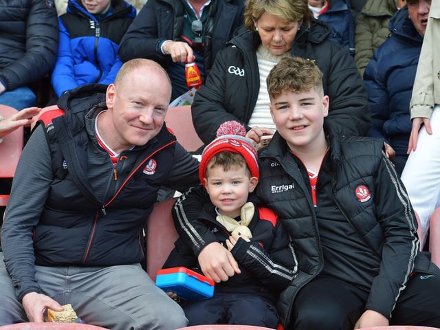 Fans in Celtic Park on Sunday afternoon for Derry's National football League game against Mayo. Photo: George Sweeney