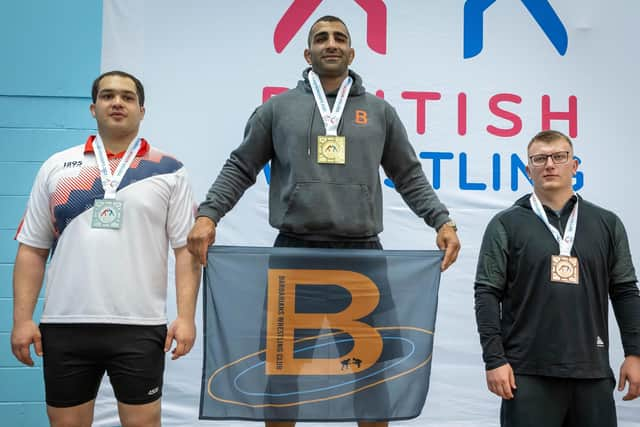 Mehdi Zoodashna flying the flag for Barbarians at the British Senior Wrestling Championships in Manchester.