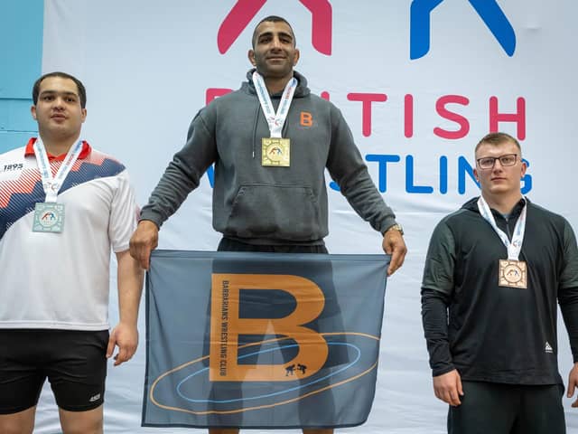 Mehdi Zoodashna flying the flag for Barbarians at the British Senior Wrestling Championships in Manchester.