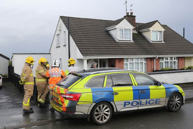 Press Eye - Belfast - Northern Ireland - 14th January 2023 - 

General view of the Emergency services at the scene of a suspected gas explosion in the Kylemore Park residential area of Derry. Photo by Lorcan Doherty / Press Eye.

Photo by Lorcan Doherty / Press Eye.