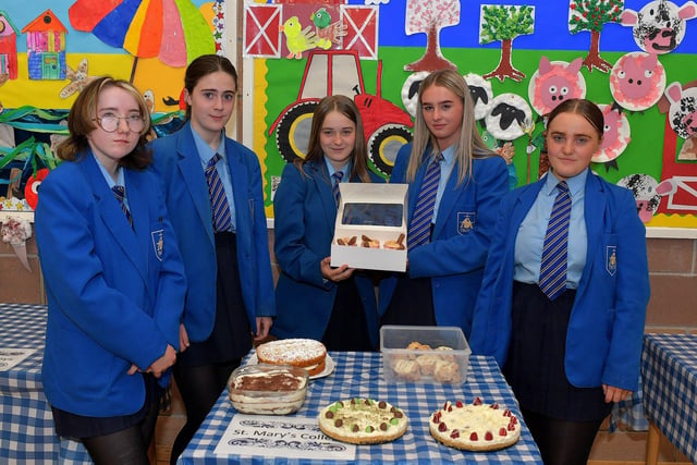 Students Caoimhe, Racheal, Caoirse, Eve and Clodagh, from St Mary’s College who took part in the Derry School Bake Off held in Ardnashee College and School on Friday morning. Photo: George Sweeney. DER2324GS – 74
