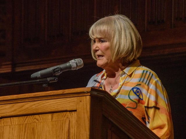 The Mayor Councillor Sandra Duffy hosted an evening to mark International Womens Day in the Guildhall which included a performance by Colmcille Ladies Choir, an address by Mary Keogh and a comical speech by Charmaine O’Donnell compered by Jeananne Craig. Picture Martin McKeown. 08.03.2