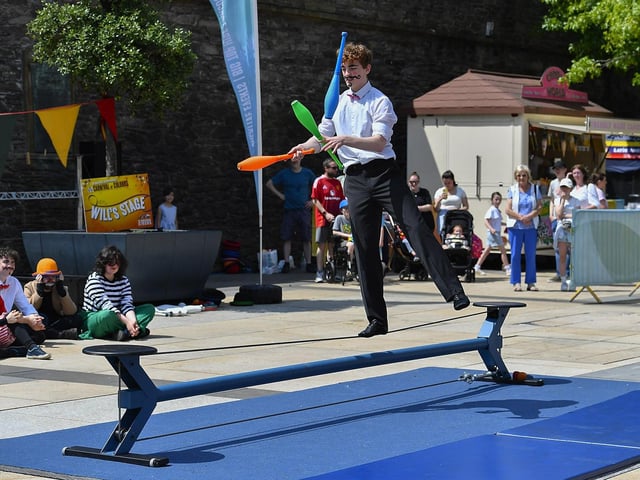 IYSC Youth Circus performance in Guildhall Square during the Carnival of Colours festival. Photo: George Sweeney
