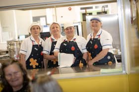 The fabulous 'Dinner Ladies' who cooked for the Annual St. Paul's PS Christmas Pensioners' Dinner on Friday night. From left, Margaret McLaughlin, Cathy McLaughlin, Laura Gallagher and Deirdre McNutt.