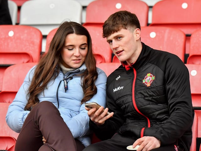 Fans at Derry’s NFL game against Galway at Celtic Park on Saturday evening. Photo: George Sweeney