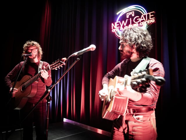 Shabaz (Jude and Callum) pictured entertaining the audience at Saturday's Feile event in New Gate.