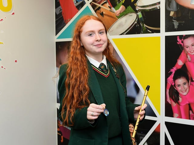 CCE Baile na gCallieach member Cora Heaney was a medal winner for whistle 15-18 yeas at the recent  Doire Feis . Photo: George Sweeney
