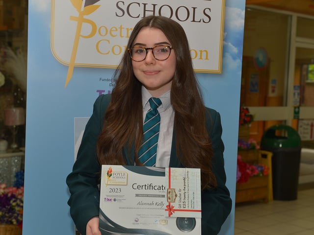 Thornhill College pupil, Alannah Kelly was awarded Second Place in the KS4 My Community category in the inaugural Foyle Schools Poetry Competition. Photo: George Sweeney. DER2313GS – 42