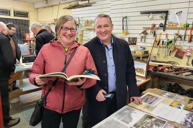 Christina Galbraith and Councillor Johnny McGuinness examine some of the farming history of Inishowen exhibits.
