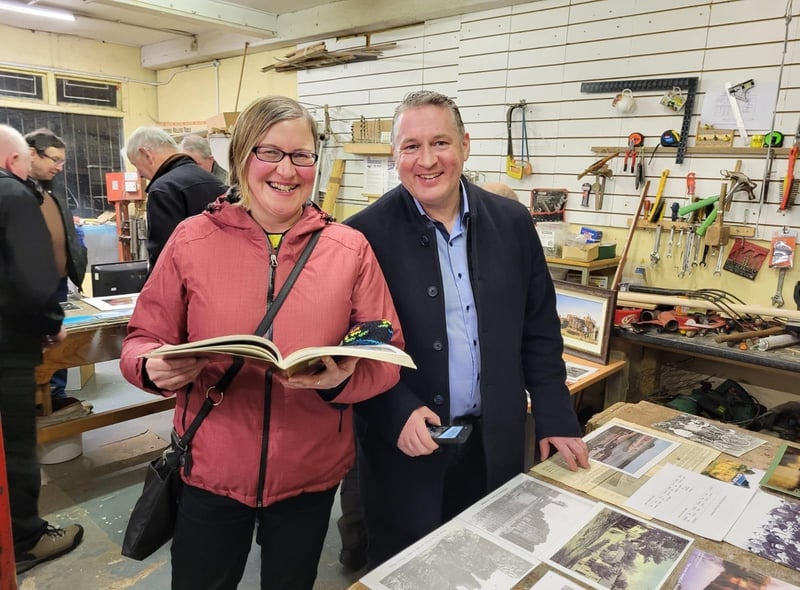 Christina Galbraith and Councillor Johnny McGuinness examine some of the farming history of Inishowen exhibits.