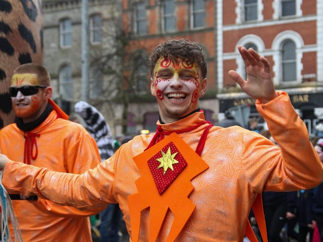 The St. Patrick’s Day Parade arriving at the Guildhall. (Photo - Deirdre Heaney, nwpresspics)