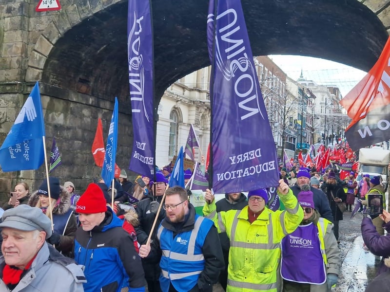 Striking public sector workers in Derry.