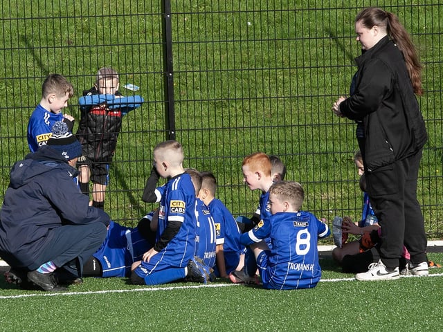 Trojans team talk on Saturday.