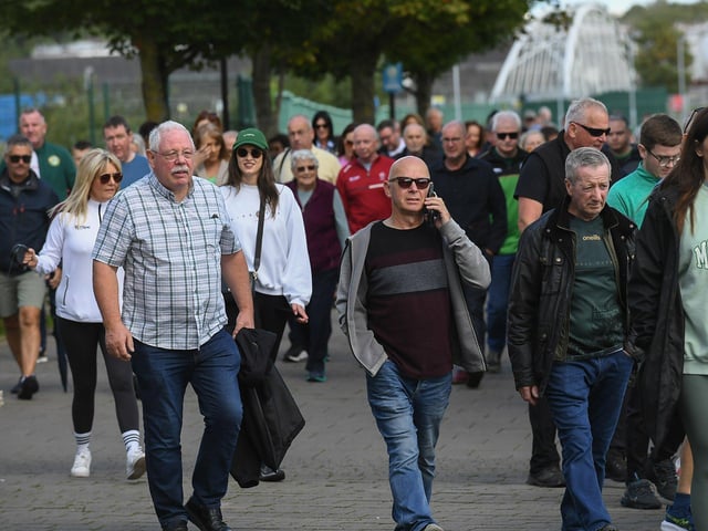 Participants who took part in Sunday’s Chieftain’s Walk from Bay Road to Foyle Road. Photo: George Sweeney
