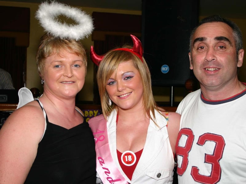 Mum Colette and dad Don with the Birthday Girl Tina on her 18th. 4201/dd : Parties and celebrations June 2006: Tina Haslett.