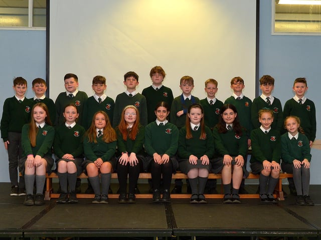 Mrs Gallick’s P7 leavers class at Greenhaw Primary School. Photo: George Sweeney. DER2321GS – 100