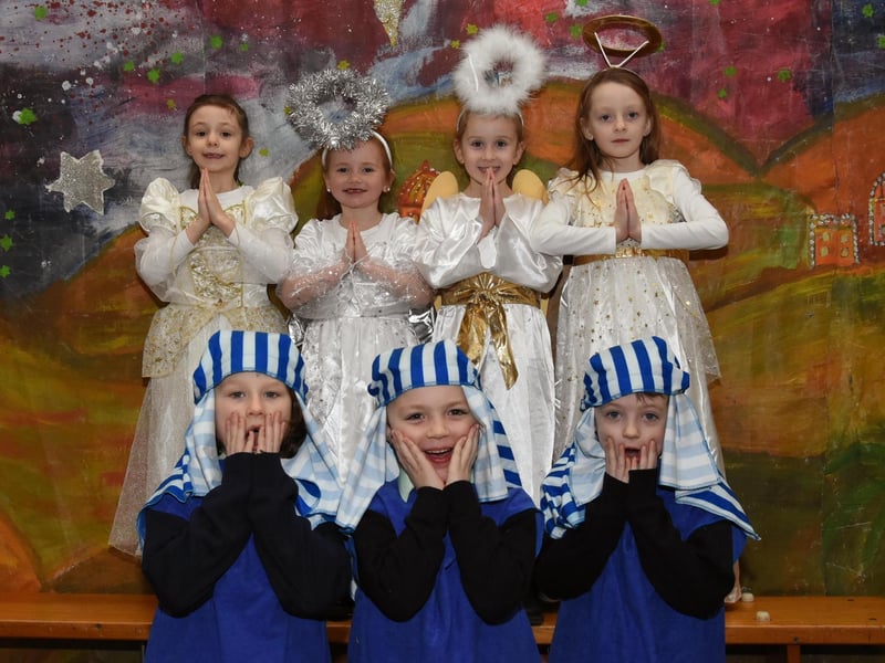Shepherds (front) - Troy McCartney, Harry Cooke, Thomas McCallion, and at back, Angels - Hannah McConomy, Faye Tyre, Eireann Wilson and Farrah Daly.
