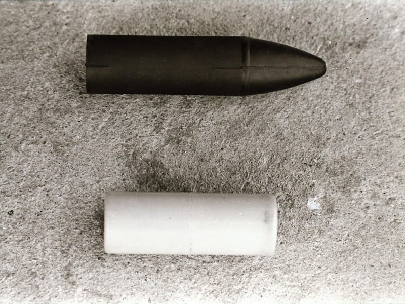 A new rubber bullet which was fired in Creggan beside a plastic bullet.