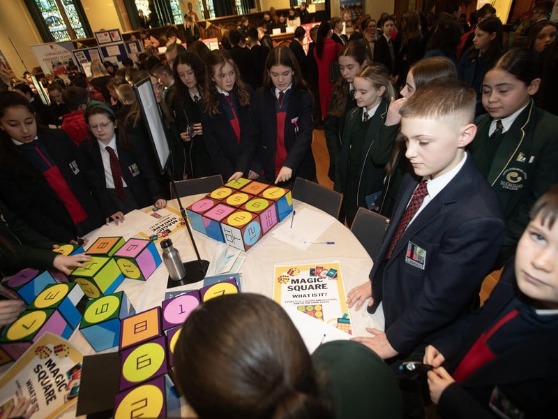 Students taking part in one of the maths tests at Friday's Maths Fest event. : .