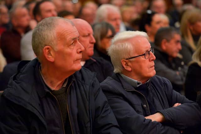 Gerry Duddy and John Kelly pictured at the Annual Bloody Sunday Lecture, delivered by Sinn Fein President Mary Lou McDonald, in the Guildhall on Friday evening. Photo: George Sweeney. DER2305GS – 136